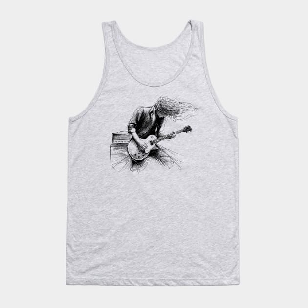 Rock Guitarist Silhouette Graphic Tee | Windblown Rock Star Guitar Legend Tank Top by Mad Monkey Creations